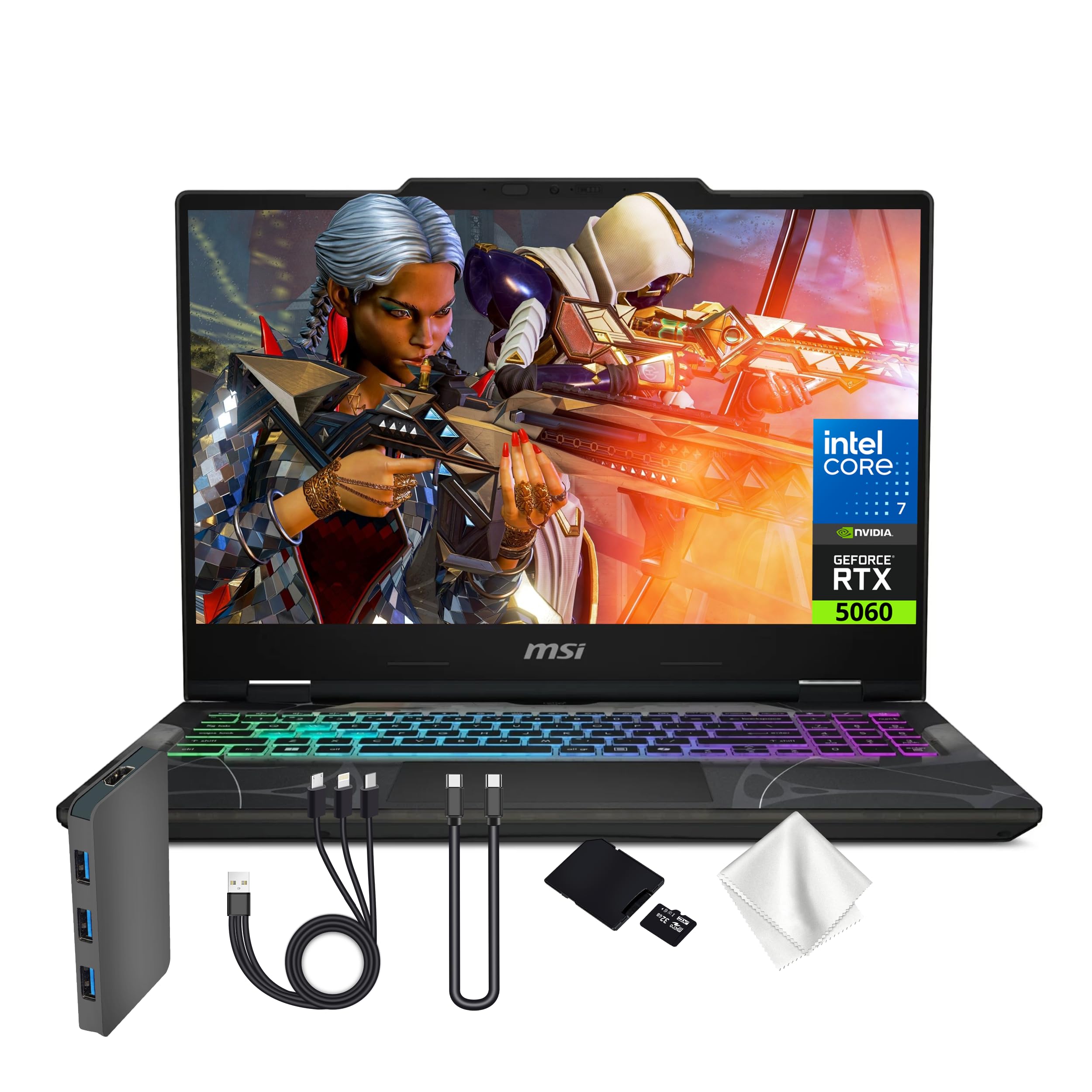 msi Cyborg 15.6" 144Hz FHD IPS Gaming Laptop, NVIDIA GeForce RTX 5060, Intel Core 7-240H, 32GB RAM, 3TB (2TB SSD&1TB Docking Station Set), Backlit Keyboard, HD Webcam, Wi-Fi 6E, Win 11 Pro, Black