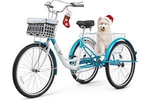VIRIBUS BIKES VIRIBUS Tricycle for Adults, Adult Tricycles for Women Men with Front & Rear Detachable Wheeled Baskets, 3 Wheel Bikes for Adults Seniors 1 Speed, 400 lb. Capacity Three Wheel Bicycle, 26 inch