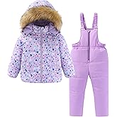 Hiheart Girls 2 Piece Snowsuit Warm Hooded Ski Jacket and Pants Set