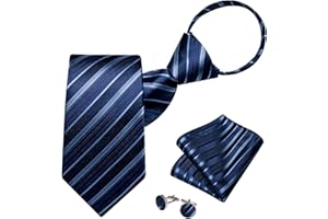 DiBanGu Silk Zipper Ties for Men,Paisley Solid Plaid Pre-tied Tie and Pocket Square Cufflinks Set Formal Adjustable Necktie