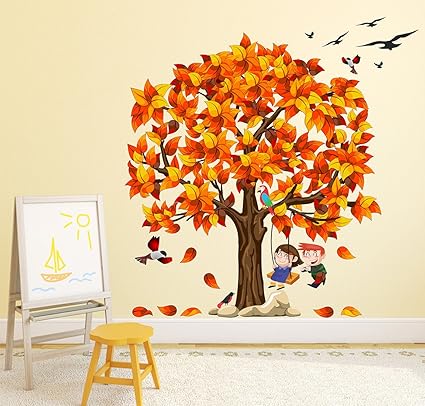 Luke and Lilly Kids and Tree Design Vinyl Wall Sticker (120 * 117cm)