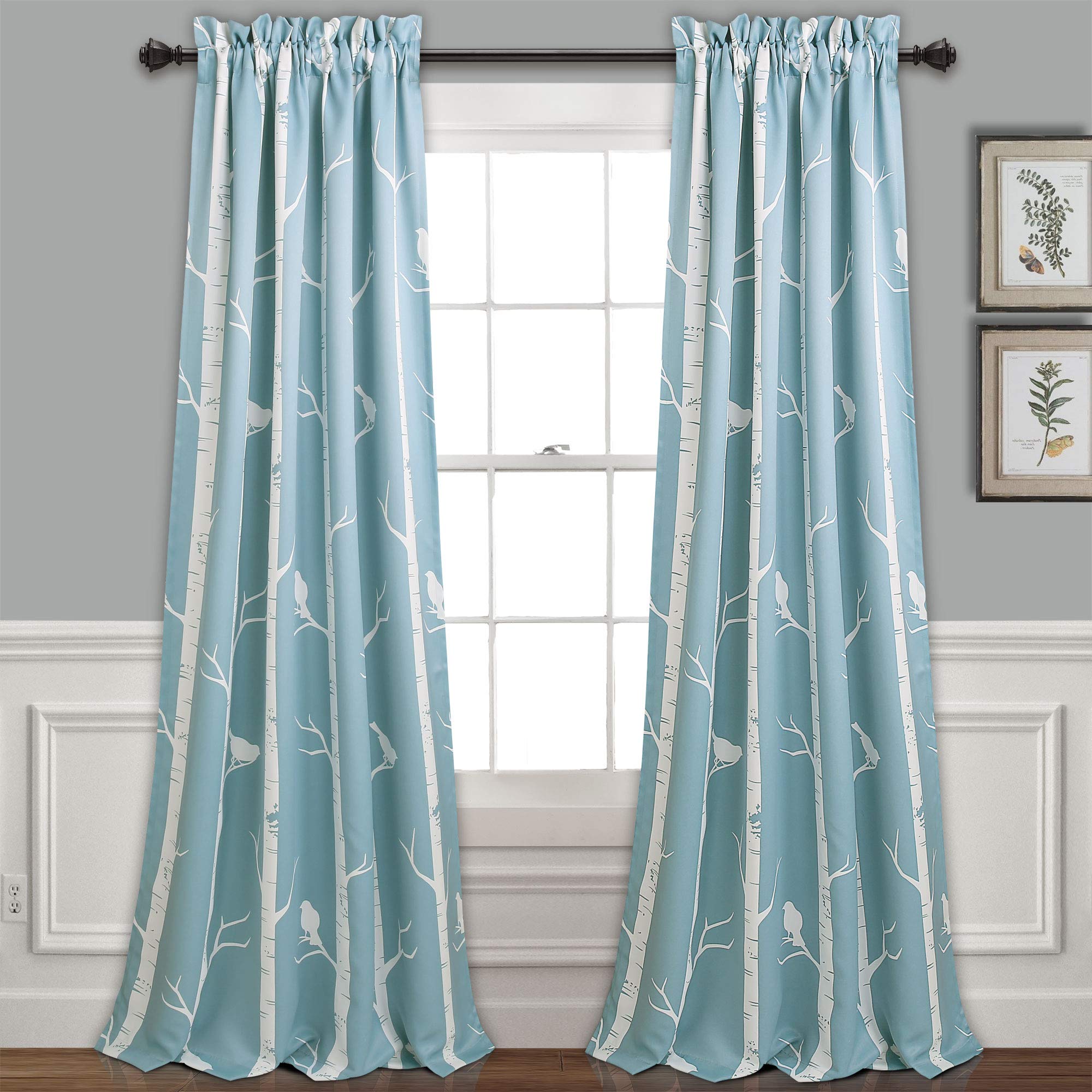 Lush Decor Lush Décor, Blue Bird On The Tree Curtains Room Darkening Window Panel Set for Living, Dining, Bedroom (Pair) 84" L x 52" W