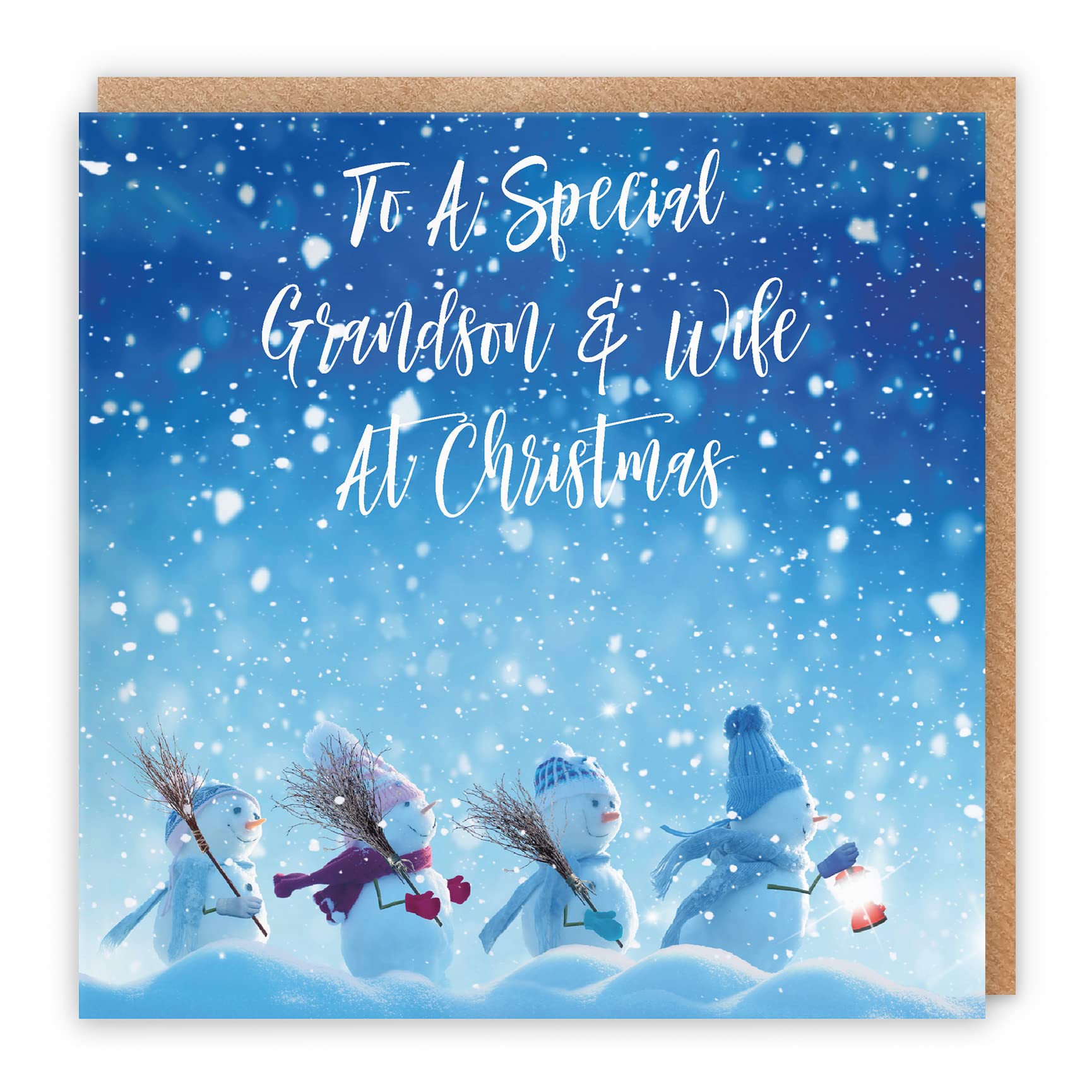 Hunts England - Grandson And Wife Christmas Card - To A Special Grandson & Wife At Christmas - Snow People Collection - Fun Card
