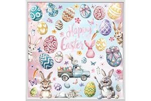 Hianjoo 118 PCS Happy Easter Window Clings, 9 Sheets Easter Egg Bunny Window Clings for Window Decor, Double-Sided Easter Decorations with Carrots, Butterflies for School Home Office Party Supplies