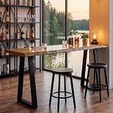 TRIBEWOOD Solid Wood Bar Table, 63&rdquo; Natural Live Edge Counter Height Table with Metal Legs, Rustic Industrial Long Pub Table for Kitchen, Coffee Bar, Dining Room, Restaurant, Brown &amp; Black