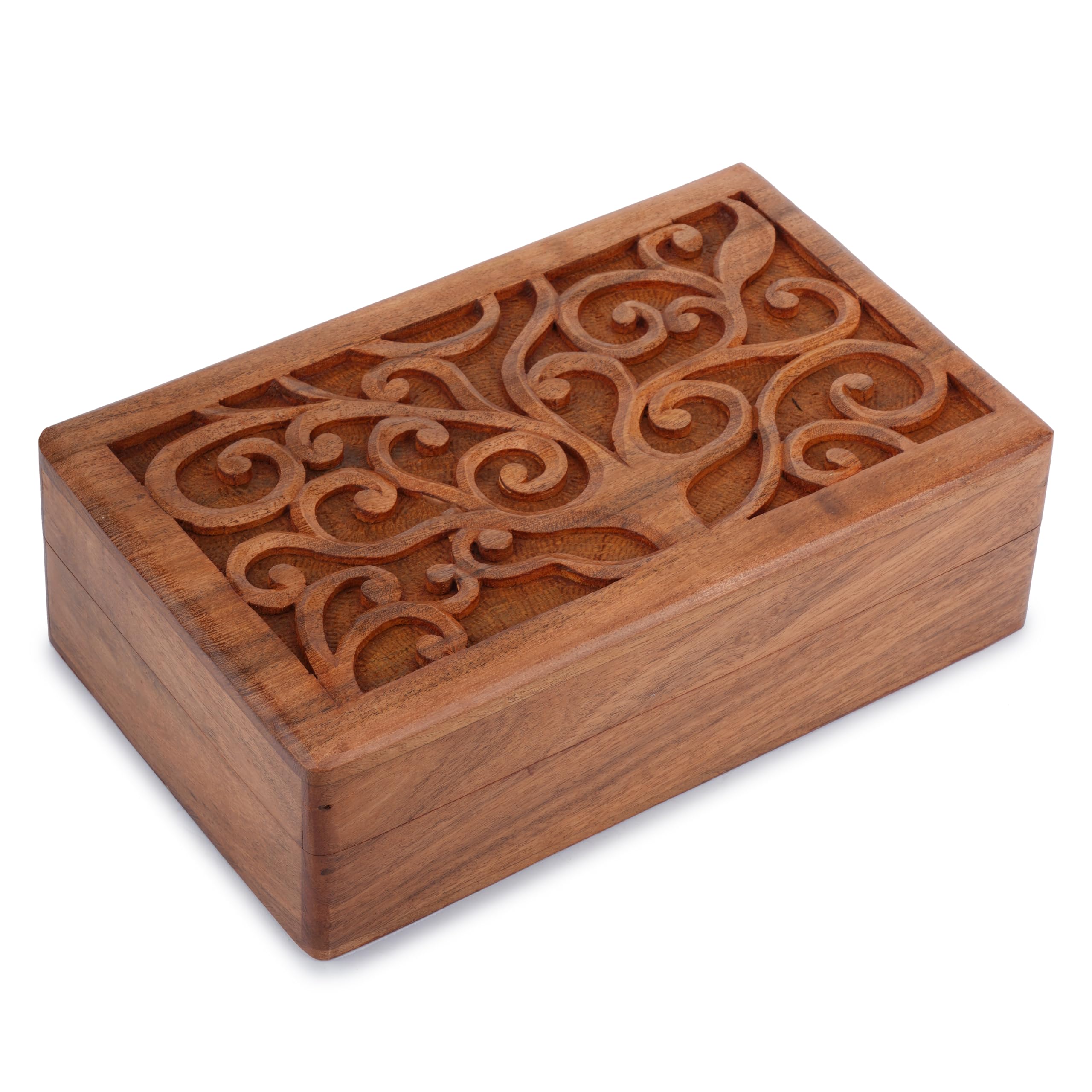 Ajuny Hand Carved Wooden Jewelry Storage Box Tree of Life Design Multipurpose Decorative Vintage Style Keepsake Trinket Case Holder Treasure Chest Necklace Earring Organizer Great Gift
