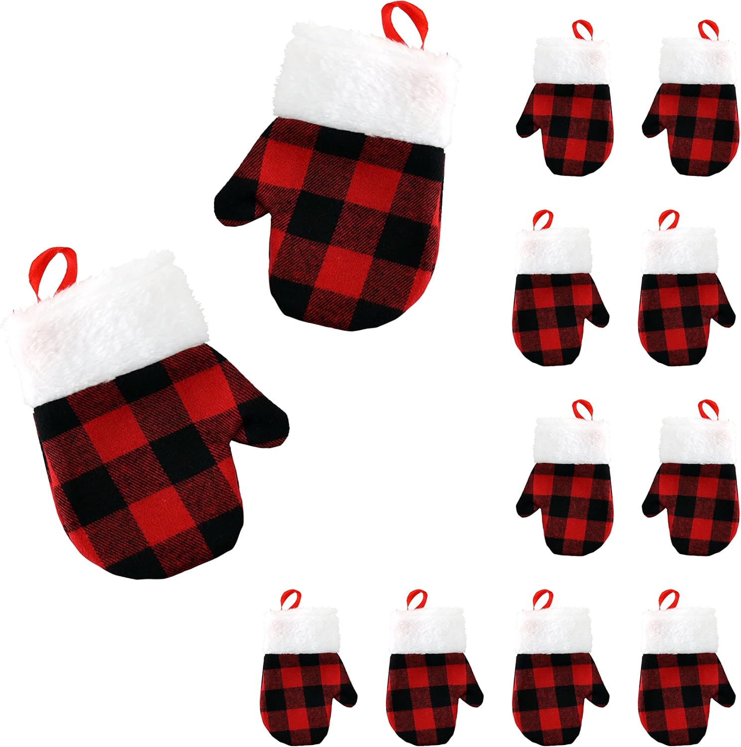 Stockings & Holders - Iconikal Mini Christmas Mitten Stocking, Red Buffalo Plaid, 24-Pack