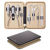 MR.GREEN 8-in-1 Manicure & Pedicure Set – Professional German Stainless Steel Nail Clippers Grooming Kit with Splash-Proof Nail Clipper & Leather Travel Case (Chestnut Brown)