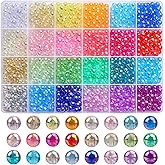 BONNY BOXX 1440Pcs 6mm Transparent AB Acrylic Round Beads, 24 Colors Assorted Plastic Bubble Gum Beads with Hole Loose Spacer Beads Bulk for Bracelets Necklace Jewelry Making DIY Crafts