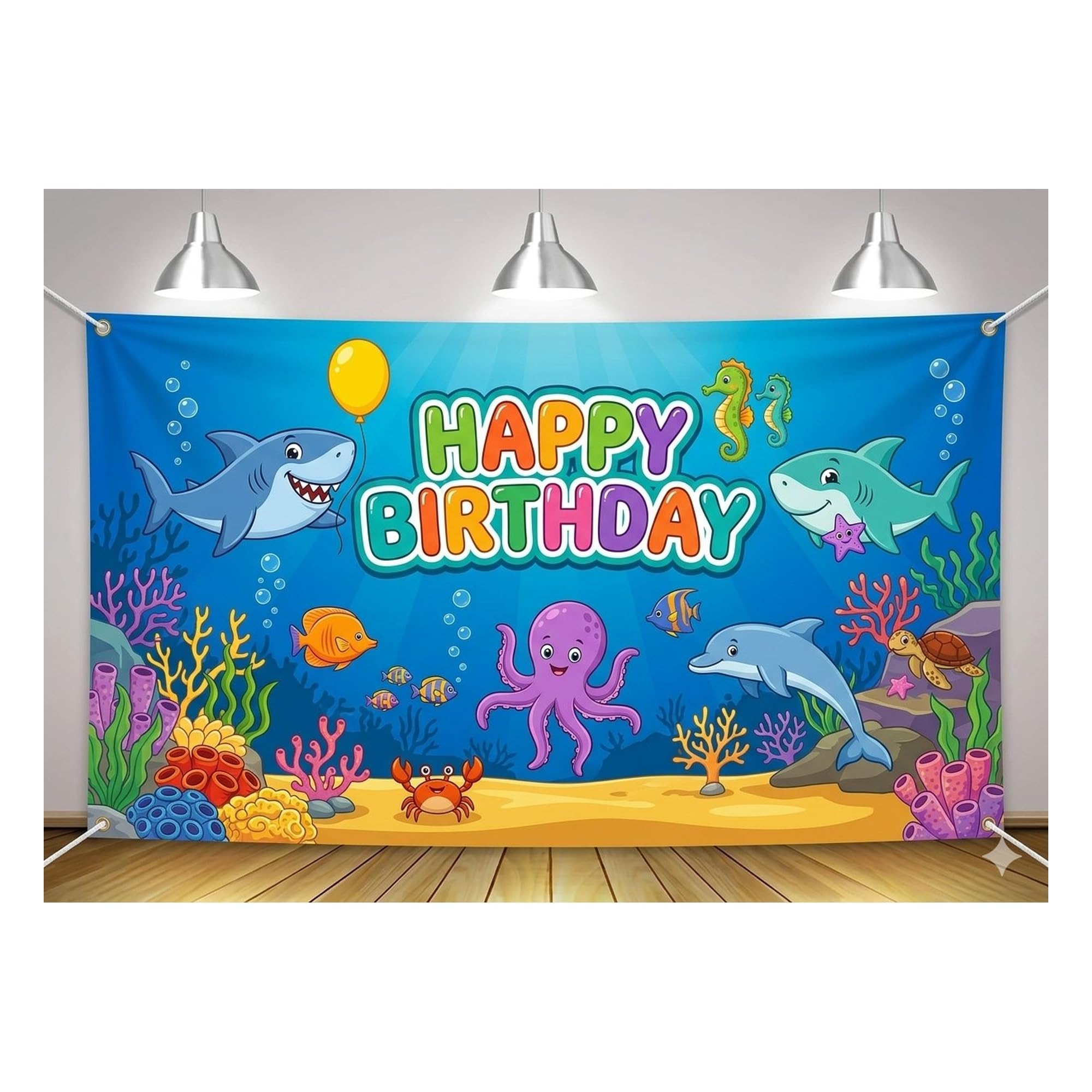 Photo 1 of (7x5 feet, Big Size) RitzyBiz shark backdrop for Birthday Party Supplies Blue Cartoon Whale Ocean Photo Background for Baby Shower Decoration Boys Girls Photography Backdrop (Blue) - Chk Size Bfre Buy