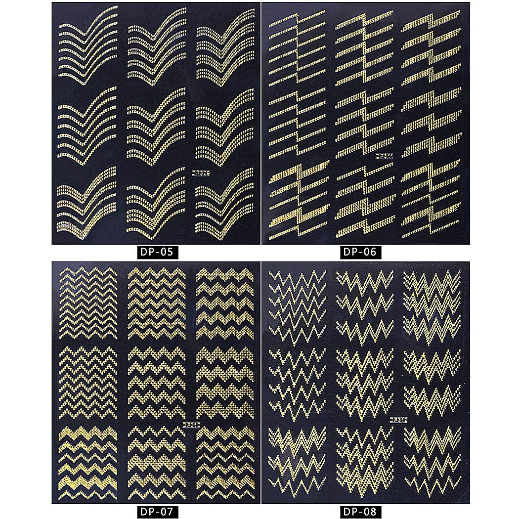 SIPLIV Metallic 3D Nail Tip Guide Stickers Nail Art Stencil Stickers DIY Nail Art Nail Accessories 8 Sheets — image 1