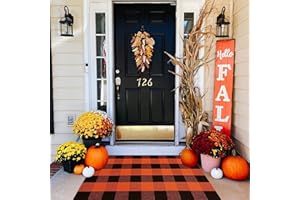 CAINANEL Fall Outdoor Rug Orange Buffalo Plaid Outdoor Rug Cotton Hand-Woven Buffalo Check Rug Layered Doormats for Front Door/Front Porch/Farmhouse/Entryway/Patio(Orange and Black Plaid, 27.5'' x 43'')