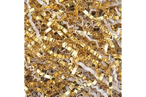 Caleihd 4.5oz Crinkle Cut Paper Shredded Filler Paper for Gift Baskets Gift Box Confetti Paper Shreds Decoration Stuffing for Birthday, Weddings, Anniversaries, Christmas Wrapping White&Gold