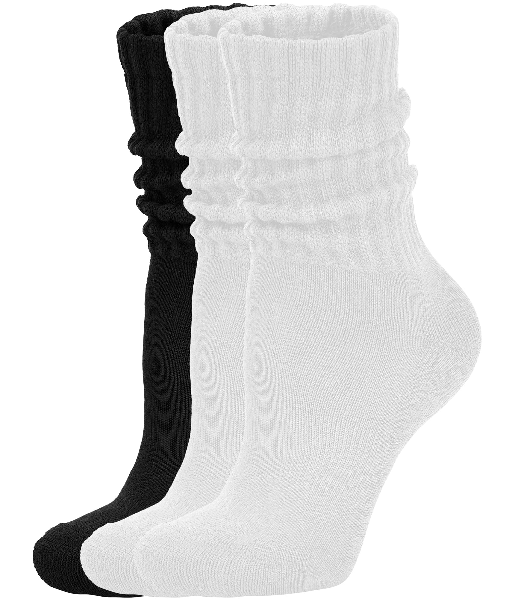 Photo 1 of AugRing Women's Scrunch Crew Socks Retro 3-Pack Solid Cotton Boot Calf Socks Chunky Ribbed Cozy Slouchy Socks Size 5-11 (US, Alpha, One Size, Regular, Regular, White/White/Black)