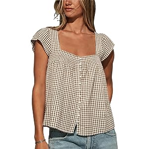 Lumister Cotton Linen Tops for Womens Square Neck Flutter Sleeve Lightweight Casual Shirt for Summer