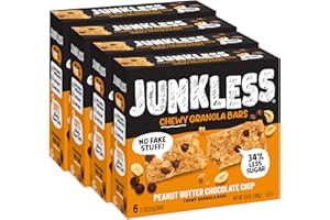 Junkless Peanut Butter Chocolate Chip Chewy Granola Bars - Less Sugar, Great Tasting, Wholesome Snacks - Bulk Granola Bars - 1.1 oz. Bars, 4 Boxes