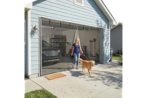 Garage Door Screen 12.3x7.15 ft,Heavy Duty Fiberglass Screen Mesh Hands-Free,Powerful-Sealing Magnets for Garage Patio & Slid