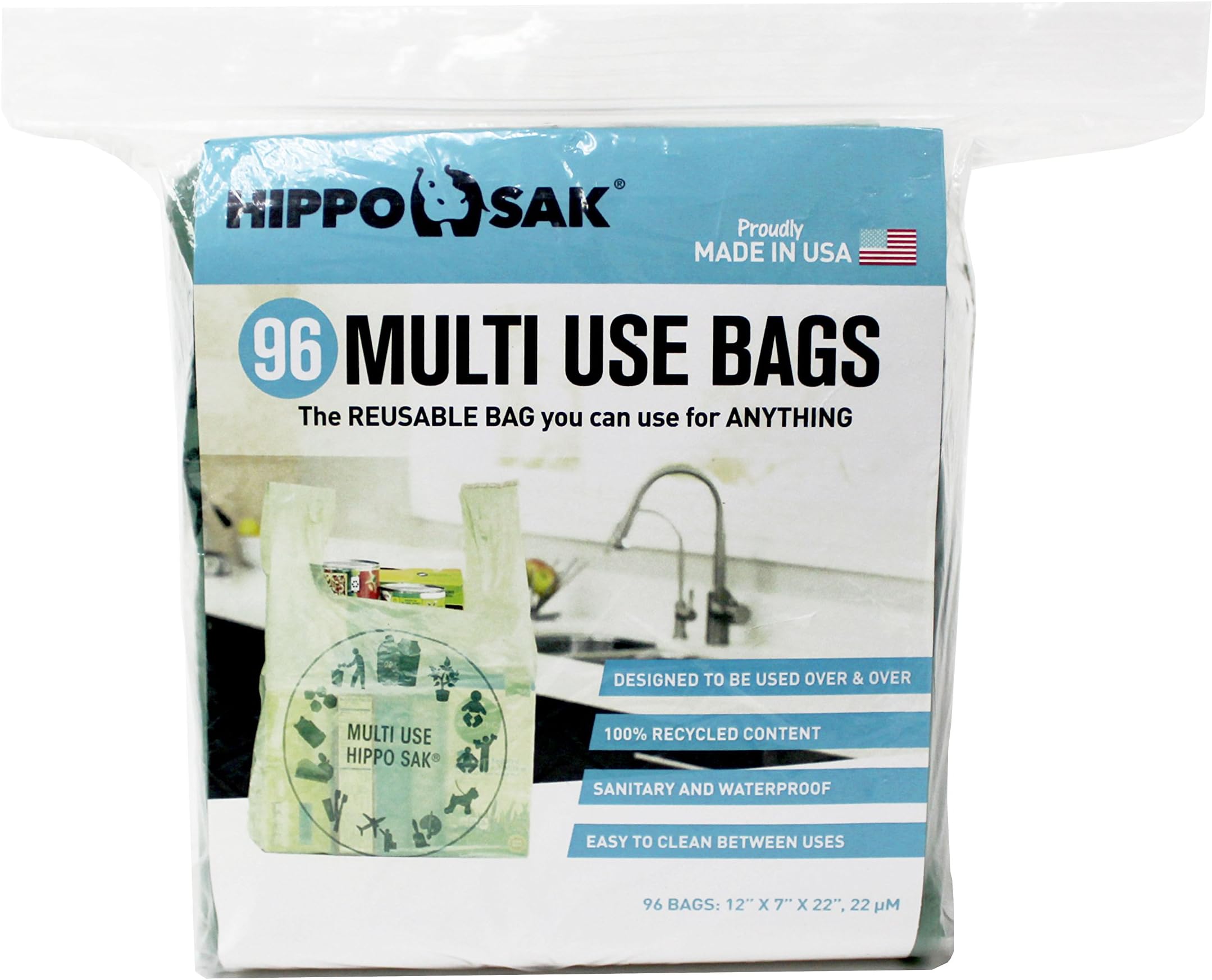 Multi Use Hippo Sak with Power Strip, Reusable Plastic Grocery Bags (96 Pack)