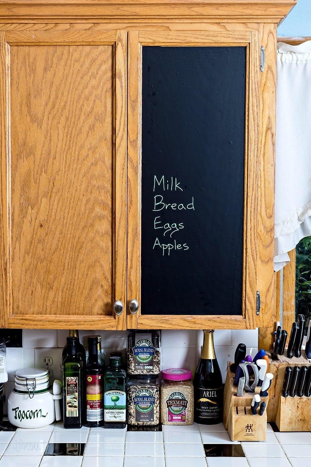 Kassa Large Chalkboard Contact Paper Roll - 17.3” x 96” (8 Feet) - 5 Chalks Included - Chalk Board Paint Alternative Wallpaper - Adhesive Blackboard Wall Decal Vinyl - Black Chalkboard Stickers: Home & Kitchen