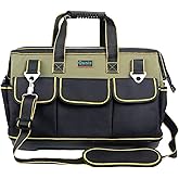 Tool Bag, Ounic 20 Inch Large Tool Bag Heavy Duty With Waterproof Molded Base, Wide Mouth Tool Tote Bag Tool Box Organizer with Adjustable Shoulder Strap for Him Men Husband Mechanic Engineer(Green)