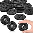 MTLEE 30 Pieces Large Size Wood Buttons 2.36 Inch Round Sewing Button 4 Holes Large Buttons for Crafts Sewing Wooden for DIY Clothing Bag Decoration Supplies(Black)