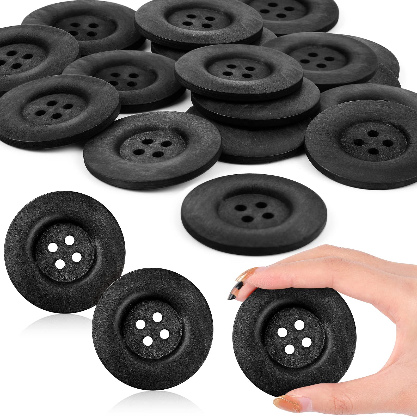 Photo 1 of MTLEE 30 Pieces Large Size Wood Buttons 2.36 Inch Round Sewing Button 4 Holes Large Buttons for Crafts Sewing Wooden for DIY Clothing Bag Decoration Supplies(Black)