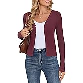 Iandroiy Womens Cropped Cardigan Fashion Knit Bolero Shrug Long Sleeve V Neck Business Casual Sweater (Large, Wine Red)