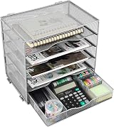 EasyPAG 5 Tier Metal Mesh A4 Desk Tray File Holder Organizer Silver view 3