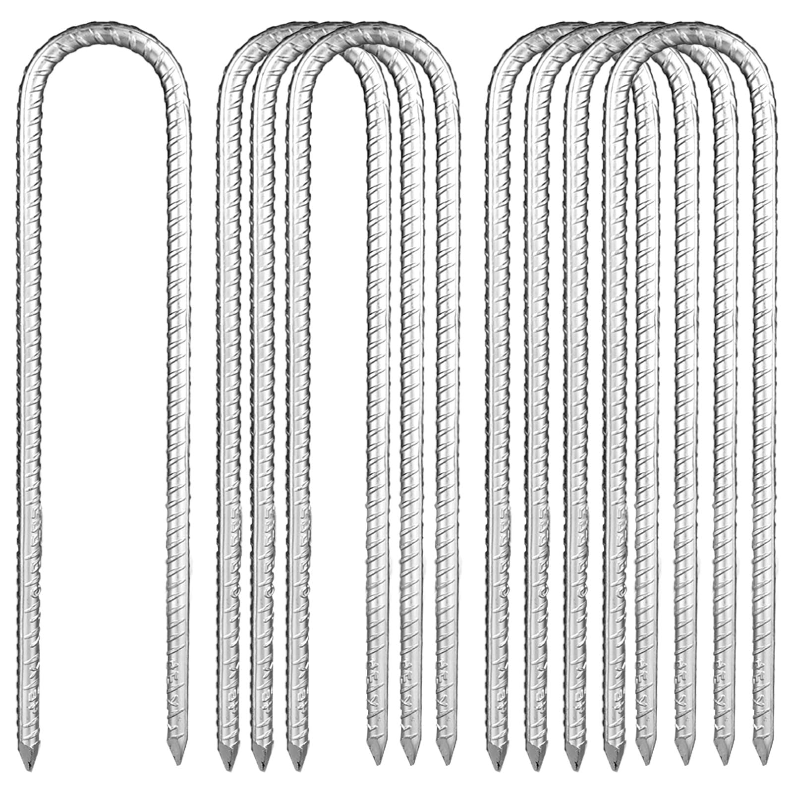 YOUNTHYE 8PCS Tent Pegs Metal Heavy Duty 12 inch, 30cm Galvanised Steel Ground Pegs Heavy Duty Trampoline Pegs Ground Stakes for Tents, 9mm thick Football Nets Bouncy Castles
