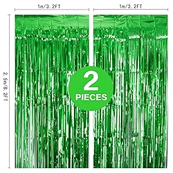 2 Pack Green Tinsel Curtain Party Backdrop, 3.2Ft x