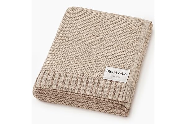 Bleu La La Luxury Organic Cotton Lightweight Knit Baby Blanket (05 - Heritage - Oatmeal)