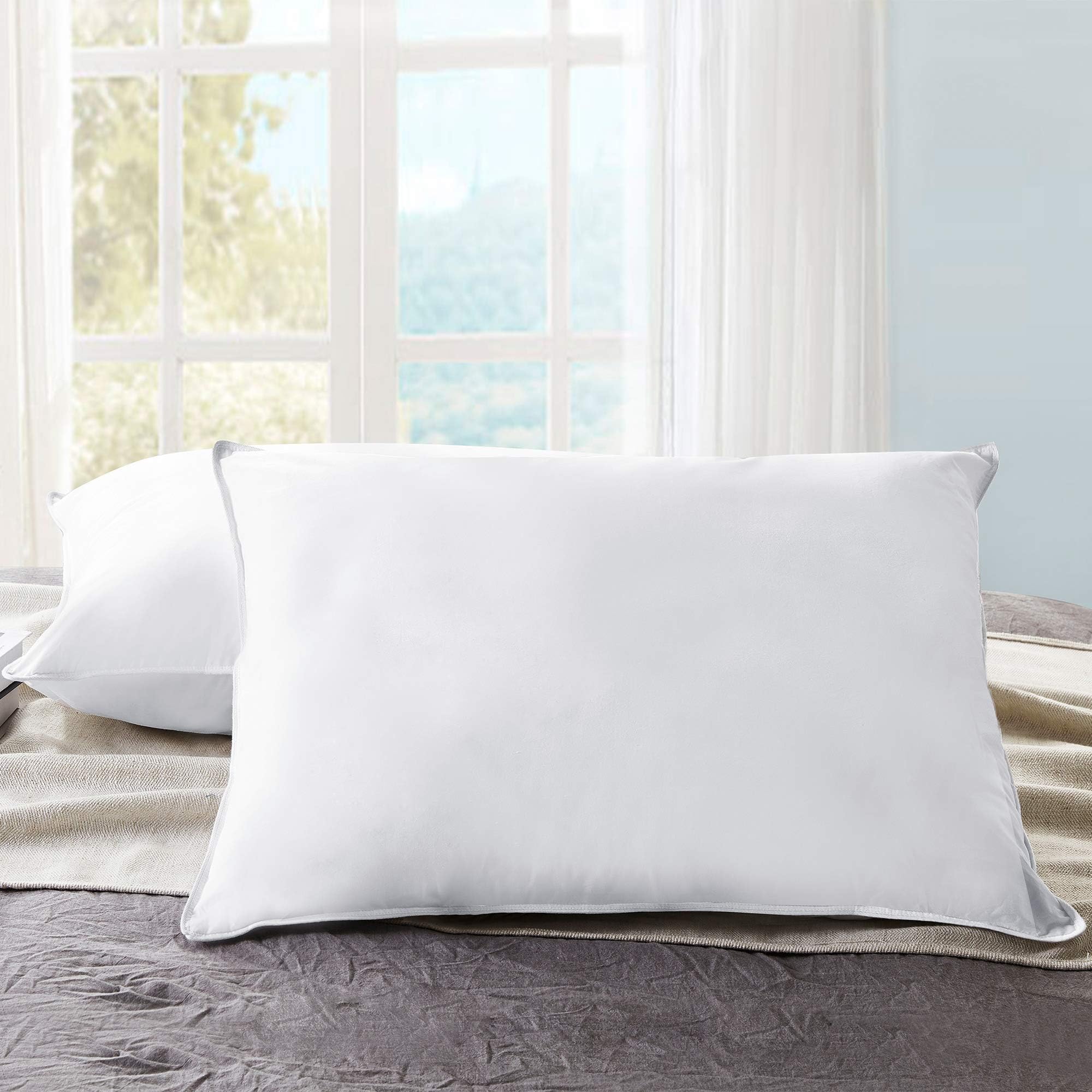 PEACE NEST Soft White, Cloud-Like Sleeping,Side Sleeper,100% Cotton Fabric Down Fiber Pillows, Standard/Queen Size