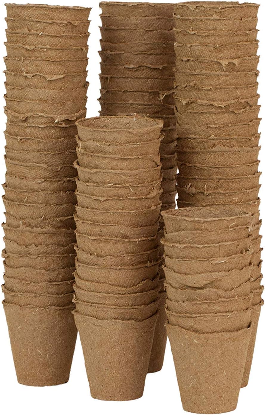 skycabin 6CM 100PCS Round Fibre Pots,Biodegradable Peat Pots Seed Starting Pots for Seedlings, Flowers, Vegetables