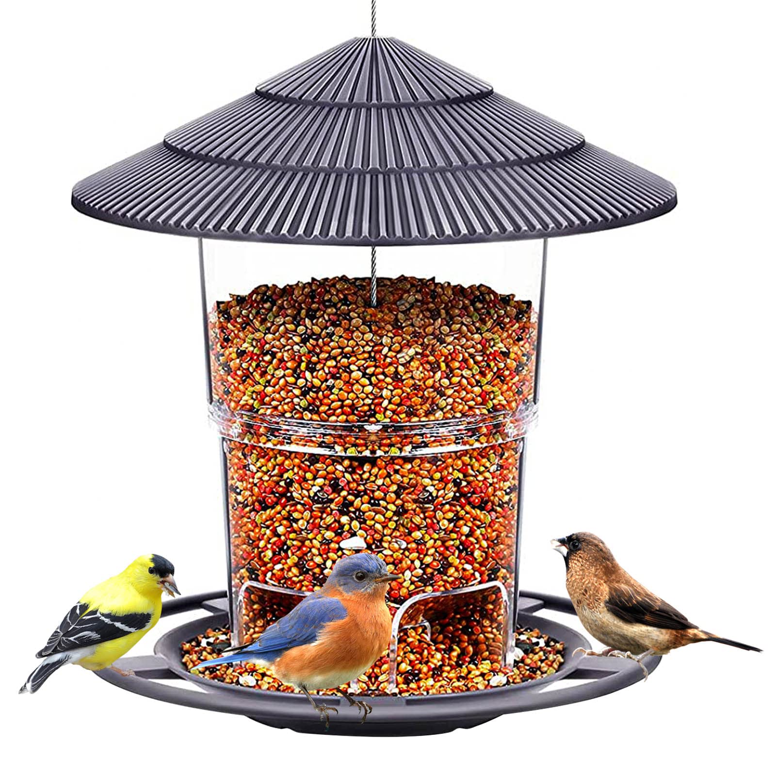E-Know Bird Feeders for Outside, Bird feeder, Wild Bird seed for Outside Feeders, Squirrel Proof Birds Feeder, Garden Decoration Black