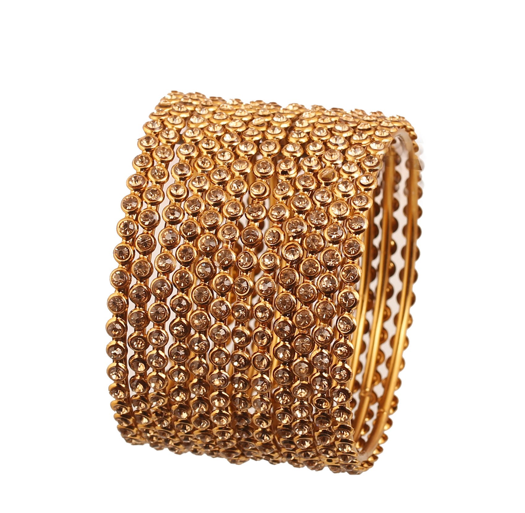 Touchstone "Golden Bangle Collection Yellow Rhinestone Traditional Single Line Stunning Indian Bollywood Designer Jewelry Metal Bangle Bracelets in Antique Gold Tone for Women. Set of 12.