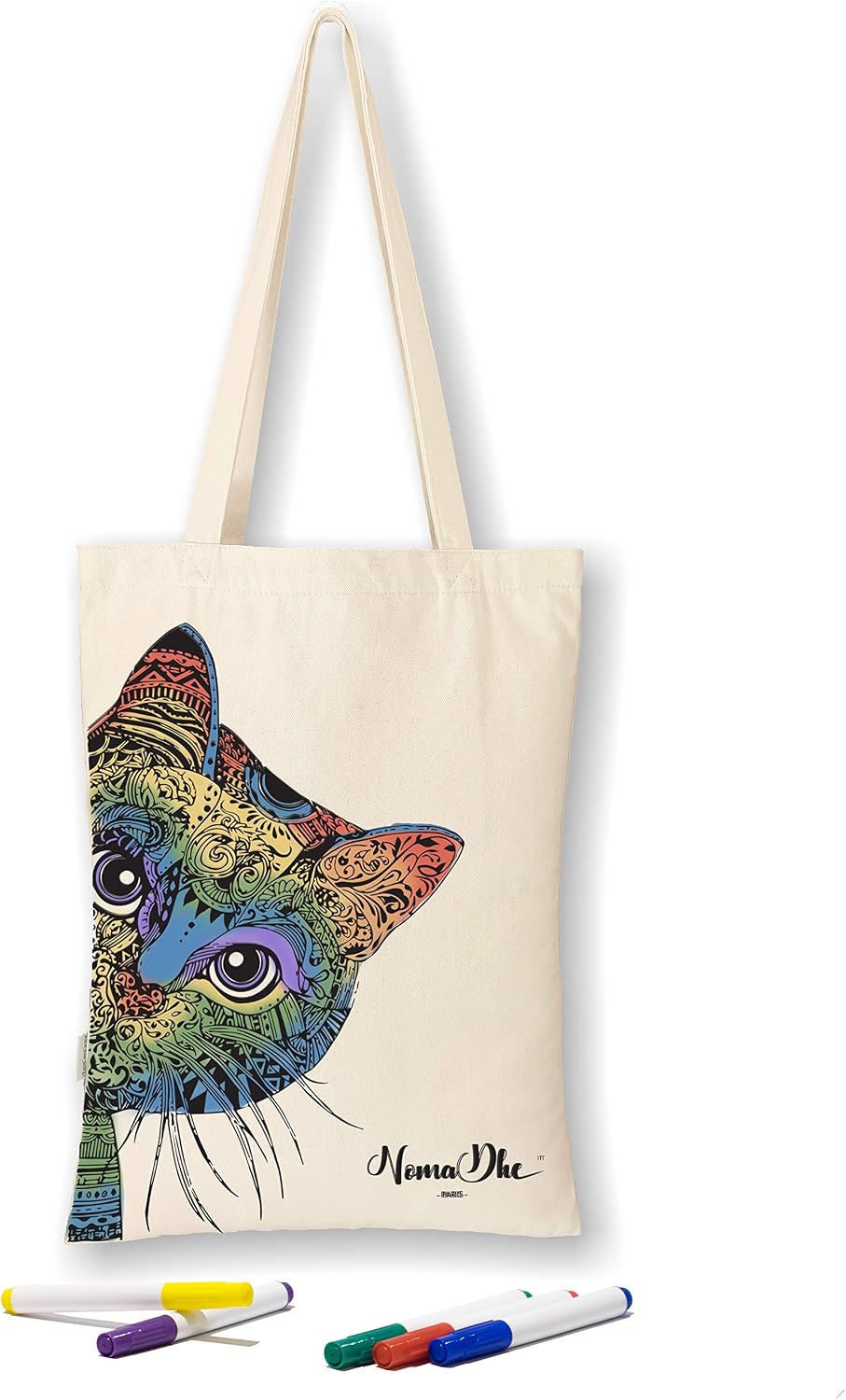 Valigeria Set di 5 Pennarelli da Tessuto Shopper, Paris Idea Regalo per  Ragazza e Ragazzo Mandala Nomadhe Kit_Zaino Sacca Sportiva e Borsa Shopper  da Viaggio in 100% Cotone con Disegno da Colorare