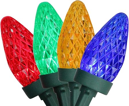 Amazon Com Northlight 100 Multi Color Faceted Led C7 Mini Christmas Lights 66 Ft Green Wire Garden Outdoor