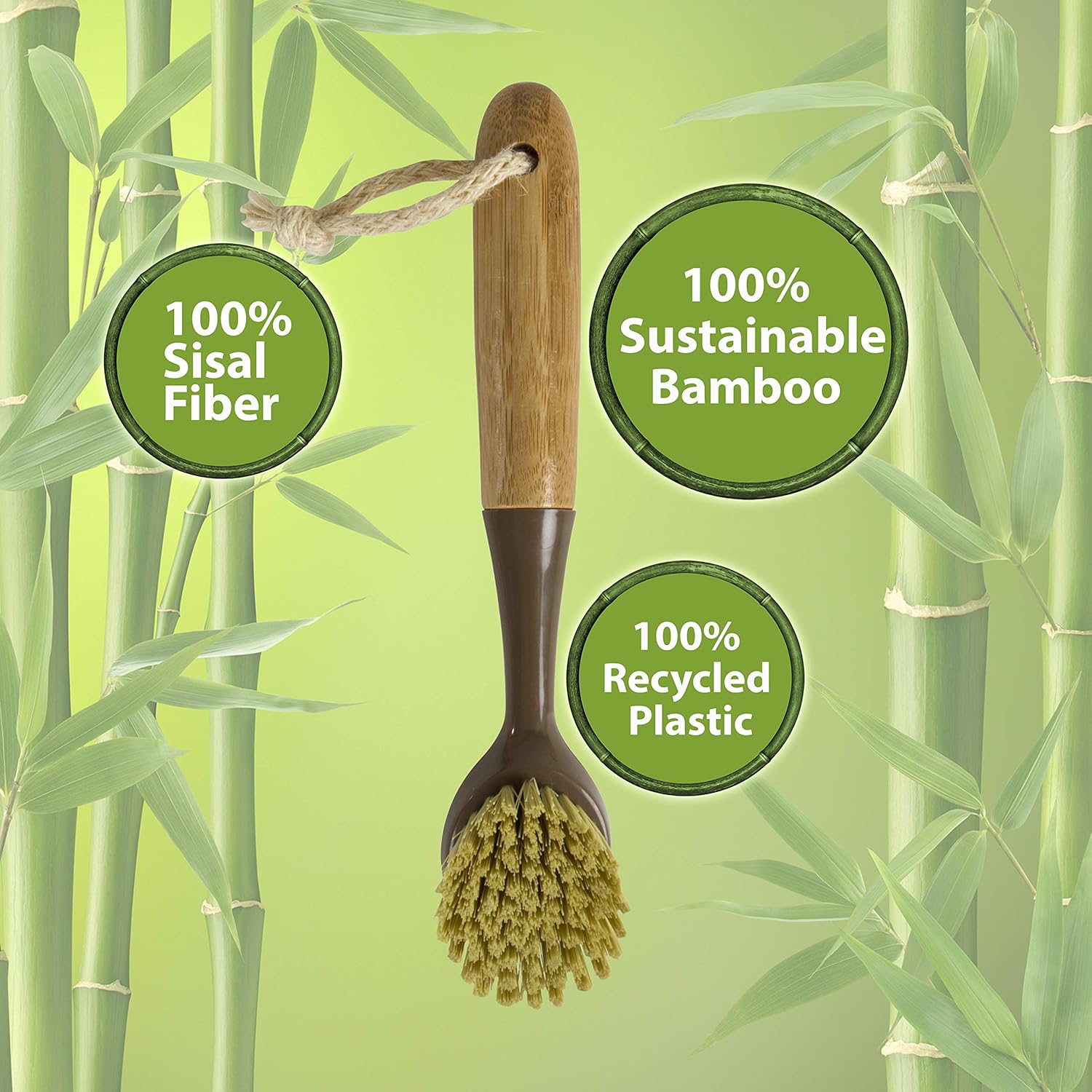 Bamboo Naturals Long Handle Brush 1 Pack Dish Scrubber with Built-in Food Scraper, Made of Sustainable Recycled Plastic: Home & Kitchen