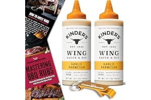 Kinder’s Garlic Parmesan Wing Sauce & Dip 2 PK Choice Bundle (25.4 oz) + Barbecue/BBQ Guide & Keychain Bottle Opener (4 Items)!