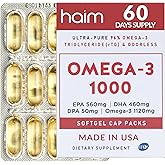 HAIM Omega-3 1000 Fish Oil Softgels — 1120mg Omega-3 with EPA DHA Fatty Acids — Burpless, Odorless, No Fishy Smell — Triple Strength Concentrated Supplement — Nutritional Softgels — 60 Count