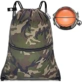 CALACH draw string back bag, Large Gym Sports string backpack for men and women with front zipper pocket and inside zipper pocket to keep key or phone (green camo)