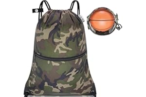 CALACH draw string back bag, Large Gym Sports string backpack for men and women with front zipper pocket and inside zipper pocket to keep key or phone (green camo)