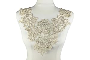 Carytalee 2 PC Lace Applique Patches Sew on Embroidery Appliques Lace Flower Trim for Sewing Crafts Clothing Accessories, Beige 12.6 x 12.6"Inch