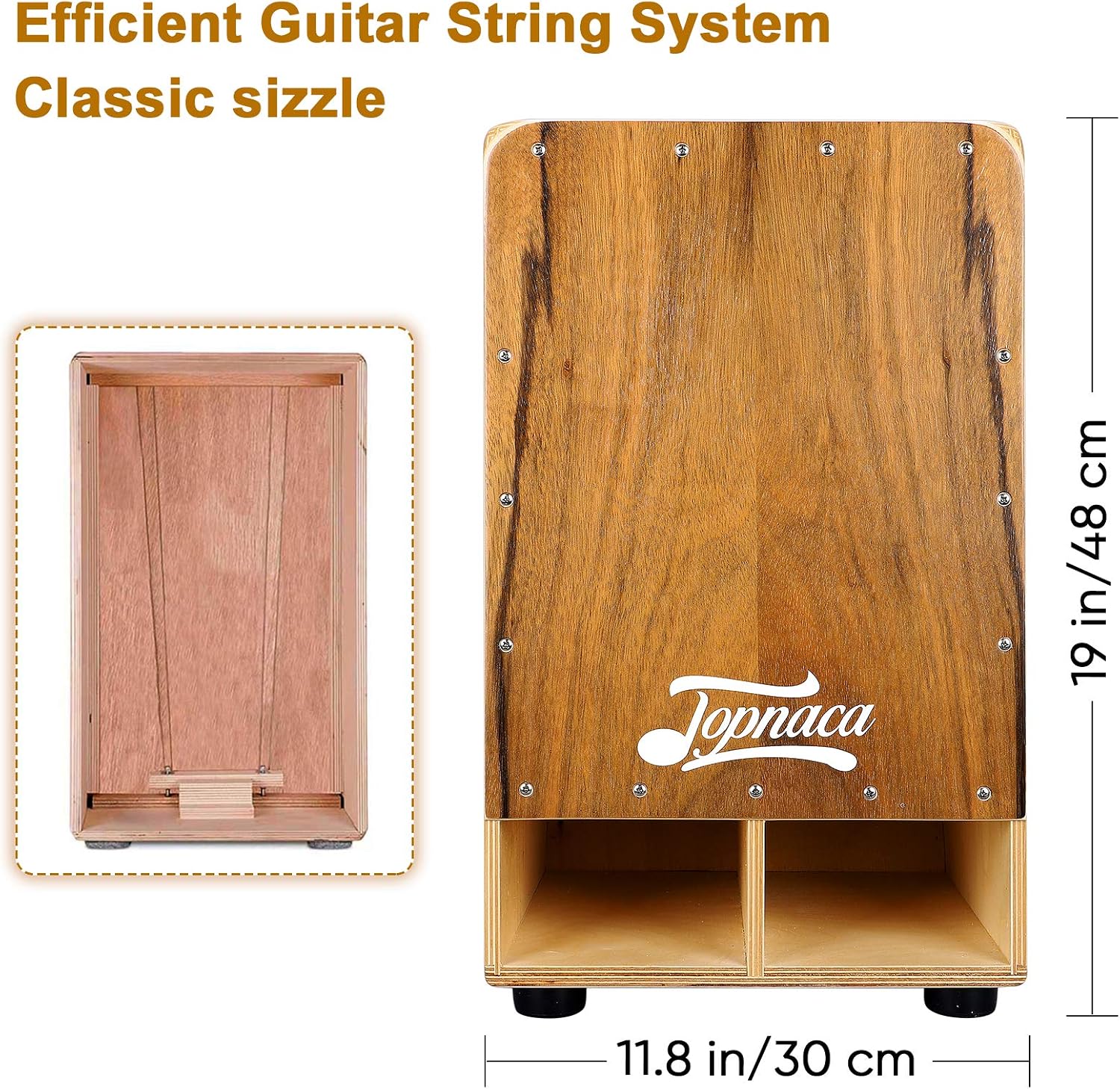 Topnaca String Cajon Box Drum, Wooden Percussion Box, with Internal ...