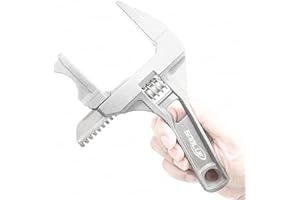 SABLUE Adjustable Wrench Spanner Reversible Jaw Pipe, Self-gripping angled teeth grip pipe, Wide Jaw Large Openings Short Shank Repair Tool Washbasin Tube Nut (Teeth Arc Silver)