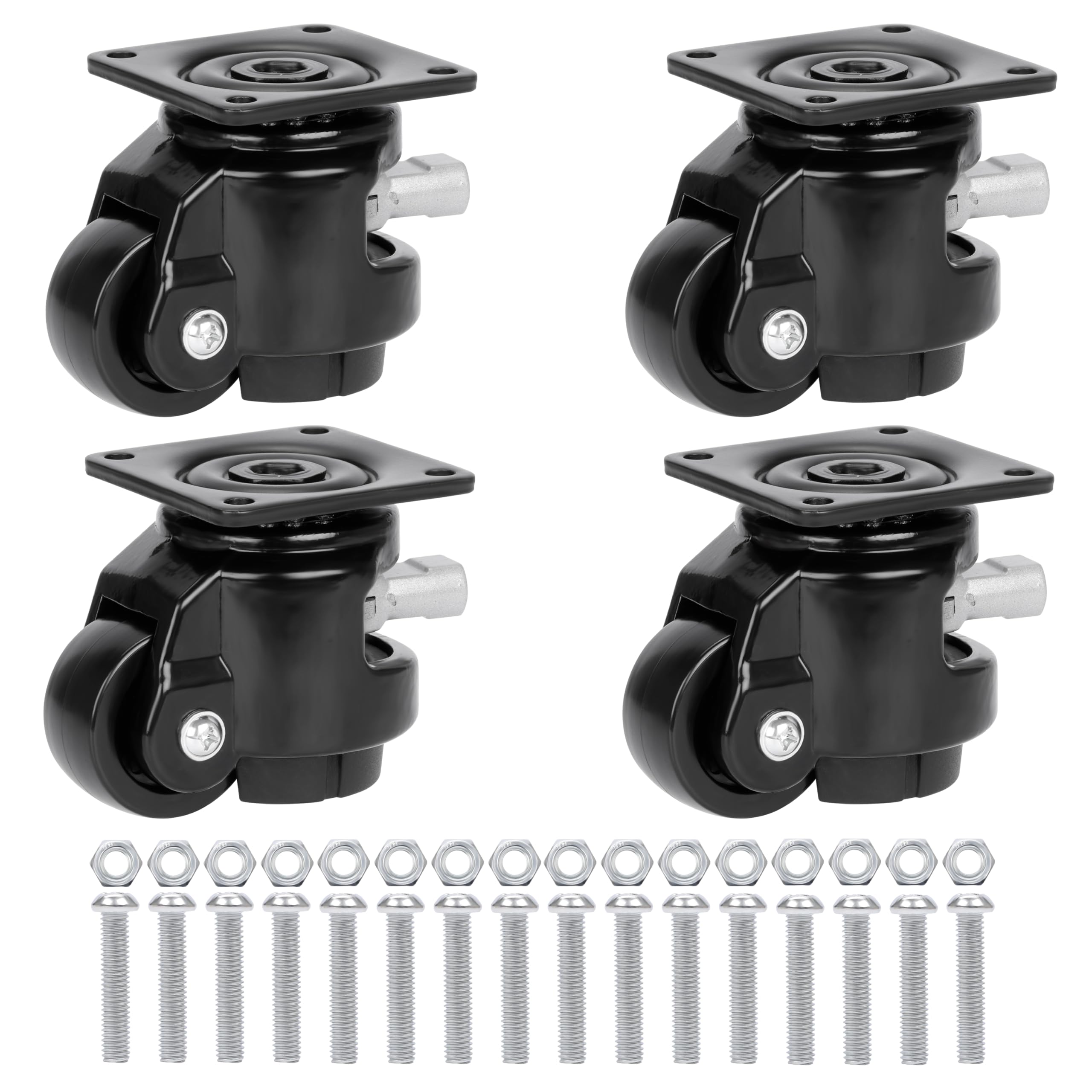 Kurtzy Heavy-Duty Levelling Castors with Ratchet Handle (4 Pack) - Adjustable & Retractable Caster Wheels - Total Capacity 500kg/1102lbs - 360 Degree Swivel