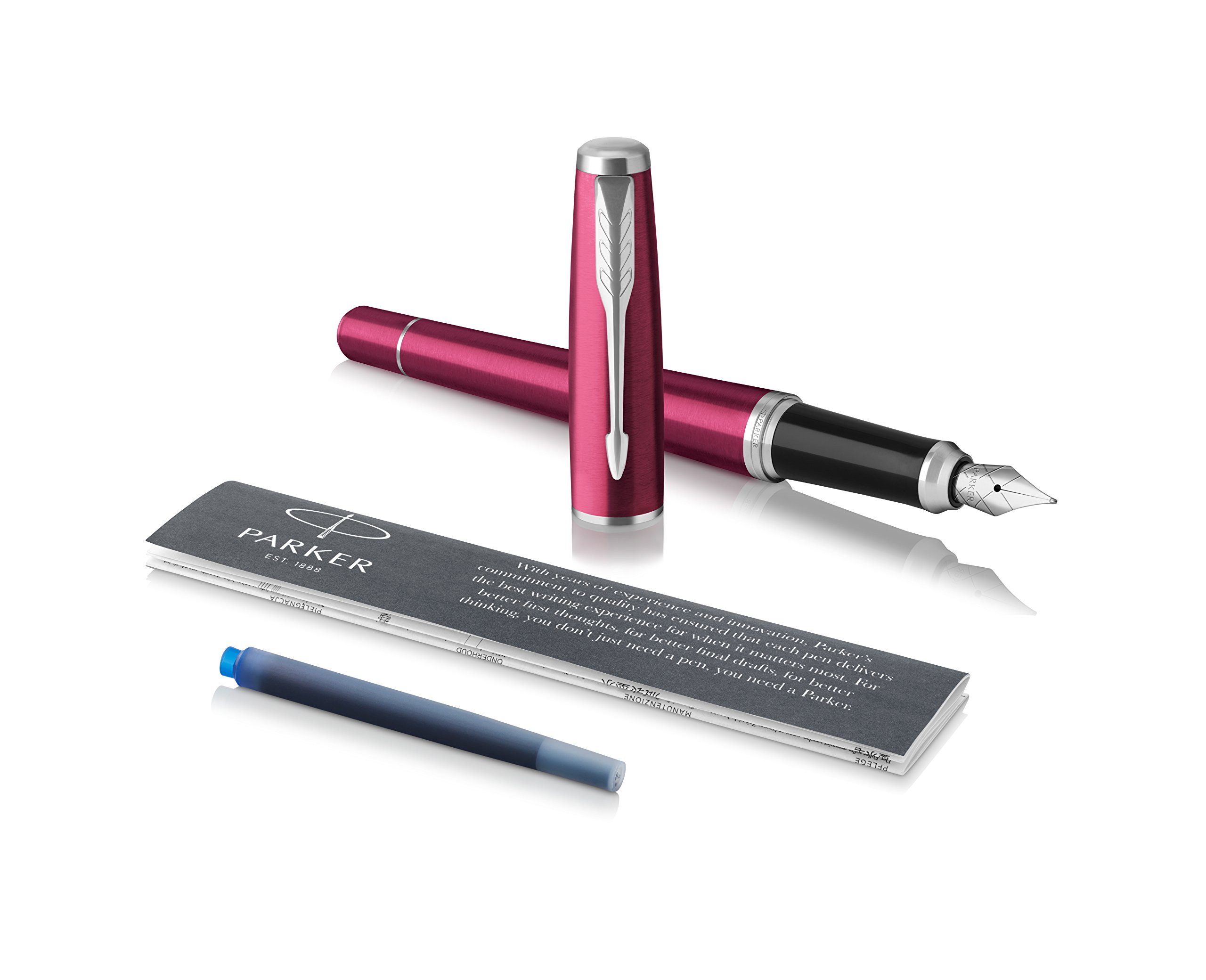 Parker (1975439 Urban Fountain Pen, Vibrant Magenta, Medium Nib with Blue Ink, Blister Pack