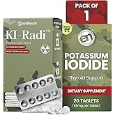EarthNutri KI-Radi™ Potassium Iodide Tablets 65 mg – High Potency Iodine Supplement for Thyroid Support, Emergency Preparedness – Potassium Supplement in Foil-Foil Blister Seal – 20 Tablets (1 Pack)