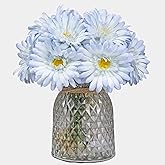TOPIA Artificial African Daisies Flowers African Daisy Silk Flowers Artificial Gerbera Daisies Pack of 10 (Light Blue)