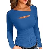 VICHYIE Womens Fashion Fall Clothes One Piece Cutout Tops Long Sleeve Ribbed Slim Fitted Shirts Tee Tshirts